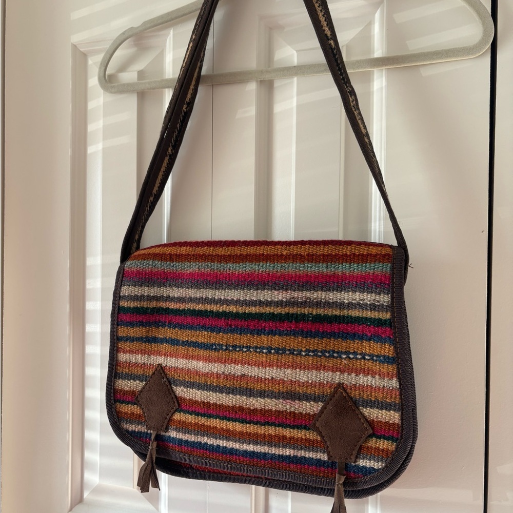 Handmade Boho Crossbody Bag Woven Stripe Shoulder Purse Ethnic Artisan - Picture 2 of 12